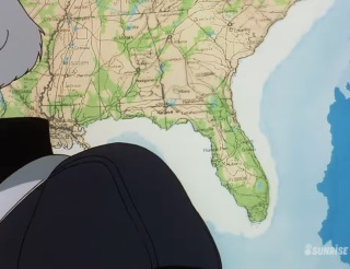 Screenshot from Turn A Gundam featuring a map of the southeastern United States